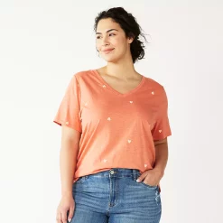 Plus Size Sonoma Goods For Life® Everyday V-Neck Tee -Cuddl Duds SHOP 5232145 Coral Heart