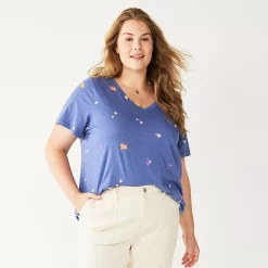 Plus Size Sonoma Goods For Life® Everyday V-Neck Tee -Cuddl Duds SHOP 5232145 Purple Spaced Floral
