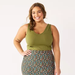 Juniors' Plus Size SO® Seamless V-Neck Tank Bodysuit -Cuddl Duds SHOP 5233790 Lawley Olive