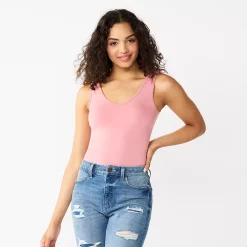 Juniors' SO® Seamless V-Neck Tank Bodysuit -Cuddl Duds SHOP 5234068 Ireland Pink