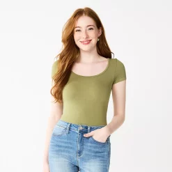Juniors' SO® Seamless Short Sleeve Bodysuit 20 Juniors' SO® Seamless Short Sleeve Bodysuit -Cuddl Duds SHOP 5234069 Lennon Green