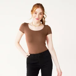 Juniors' SO® Seamless Short Sleeve Bodysuit 18 Juniors' SO® Seamless Short Sleeve Bodysuit -Cuddl Duds SHOP 5234069 Phoenix Brown