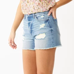 Juniors' SO® High Rise Mom Shorts -Cuddl Duds SHOP 5234406 Light Destruction