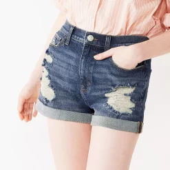 Juniors' SO® High Rise Mom Shorts -Cuddl Duds SHOP 5234406 Medium Destructed