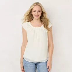 Women's LC Lauren Conrad Pleated Scoopneck Top -Cuddl Duds SHOP 5235073 Marshmallow Hearts