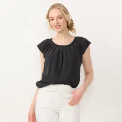 Women's LC Lauren Conrad Pleated Scoopneck Top -Cuddl Duds SHOP 5235073 Pirate Blk