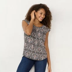 Women's LC Lauren Conrad Pleated Scoopneck Top -Cuddl Duds SHOP 5235073 Vienna Hearts Black