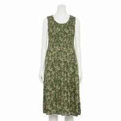 Petite Croft & Barrow® Smocked Swing Midi Dress -Cuddl Duds SHOP 5235414 Olive Floral