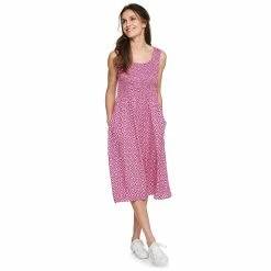 Petite Croft & Barrow® Smocked Swing Midi Dress -Cuddl Duds SHOP 5235414 Pink Medallion Print