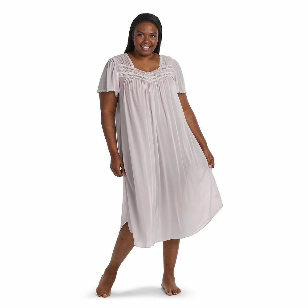 Plus Size Miss Elaine Essentials Silk Essence Tricot Short Sleeve Long Nightgown 2 Plus Size Miss Elaine Essentials Silk Essence Tricot Short Sleeve Long Nightgown - Image 2