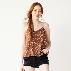 Juniors' SO® Lace Trim Cami -Cuddl Duds SHOP 5245597 Brown Floral