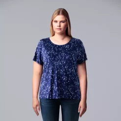 Plus Size Simply Vera Vera Wang Scoopneck Print Tee -Cuddl Duds SHOP 5256625 Bespeckle Mix