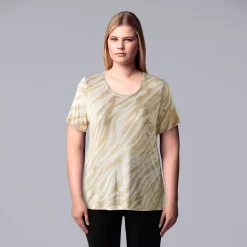 Plus Size Simply Vera Vera Wang Scoopneck Print Tee -Cuddl Duds SHOP 5256625 Soft Tiger
