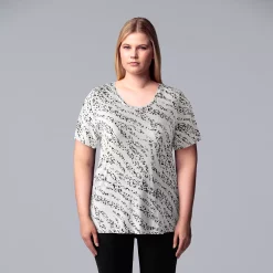 Plus Size Simply Vera Vera Wang Scoopneck Print Tee -Cuddl Duds SHOP 5256625 Tiger Ditsy
