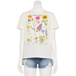 Juniors' White "Edible Flowers" Graphic Tee