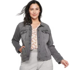 Plus Size Sonoma Goods For Life® Button Front Jean Jacket -Cuddl Duds SHOP 5269795 Gray Wash