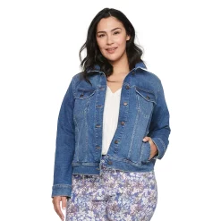 Plus Size Sonoma Goods For Life® Button Front Jean Jacket -Cuddl Duds SHOP 5269795 Medium Wash