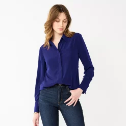 Women's Nine West Drapey Button Down Shirt -Cuddl Duds SHOP 5271741 Clara Purple