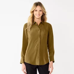 Women's Nine West Drapey Button Down Shirt -Cuddl Duds SHOP 5271741 Destiny Green