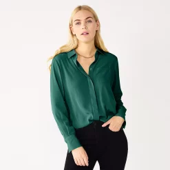 Women's Nine West Drapey Button Down Shirt -Cuddl Duds SHOP 5271741 Lavish Green