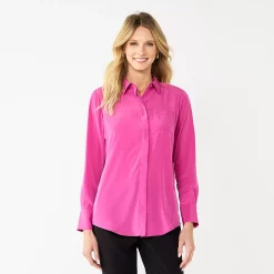 Women's Nine West Drapey Button Down Shirt -Cuddl Duds SHOP 5271741 Magenta Daisy