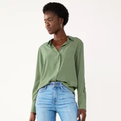 Women's Nine West Drapey Button Down Shirt -Cuddl Duds SHOP 5271741 Signature Green