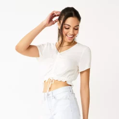 Alternative view of Juniors' SO® Short Sleeve Cinched Front Top