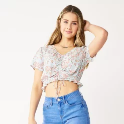 Juniors' SO® Short Sleeve Cinched Front Top