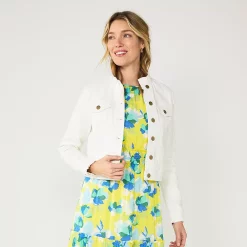 Women's DRAPER JAMES RSVP™ Ruffle Trim Denim Jacket -Cuddl Duds SHOP 5286665 White Denim