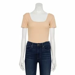 Women's Nine West Rib Short Sleeve Squareneck Bodysuit -Cuddl Duds SHOP 5290693 Fainst Whisper