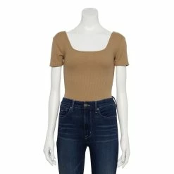 Women's Nine West Rib Short Sleeve Squareneck Bodysuit -Cuddl Duds SHOP 5290693 Kalari Haki