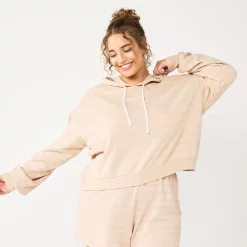 Juniors' Plus Size SO® Cropped Hoodie 8 Juniors' Plus Size SO® Cropped Hoodie -Cuddl Duds SHOP 5304659 Beige Stripe