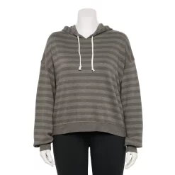 Juniors' Plus Size SO® Cropped Hoodie 7 Juniors' Plus Size SO® Cropped Hoodie -Cuddl Duds SHOP 5304659 Gray Stripe