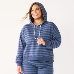 Juniors' Plus Size SO® Cropped Hoodie 9 Juniors' Plus Size SO® Cropped Hoodie -Cuddl Duds SHOP 5304659 Navy Stripe