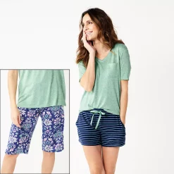 Women's Croft & Barrow® 3-Piece Pajama Top, Pajama Shorts & Pajama Skimmers Sleep Set 11 Women's Croft & Barrow® 3-Piece Pajama Top, Pajama Shorts & Pajama Skimmers Sleep Set -Cuddl Duds SHOP 5317543 Navy Green Floral