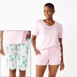 Petite Croft & Barrow® 3-Piece Pajama Top, Pajama Shorts & Pajama Skimmers Sleep Set