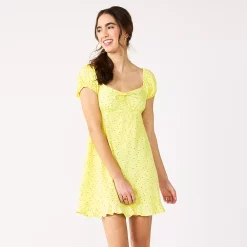 Juniors' SO® Peasant Front Mini Dress -Cuddl Duds SHOP 5341978 Yellow Floral