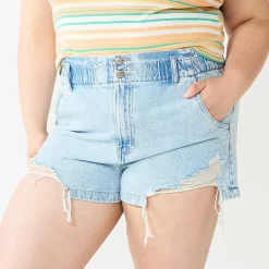 Juniors' Plus Size SO® High-Rise Paperbag Mom Jean Shorts