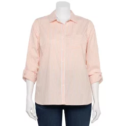 Plus Size Croft & Barrow® Essential Comfort Stretch Shirt -Cuddl Duds SHOP 5361455 Peach Stripe
