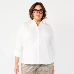 Plus Size Croft & Barrow® Essential Comfort Stretch Shirt -Cuddl Duds SHOP 5361455 White