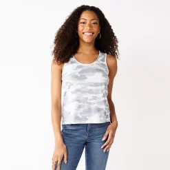 Juniors' SO® Relaxed Scoopneck Tank Top -Cuddl Duds SHOP 5473988 Light Gray Camo