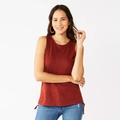 Women's Nine West Ruched Side Tank -Cuddl Duds SHOP 5493872 Marsala Flower