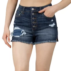 Juniors' Indigo Rein Super High-Rise Button Shorts
