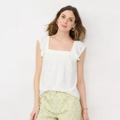 Women's LC Lauren Conrad Ruffled Sleeve Cross-Back Top -Cuddl Duds SHOP 5512777 Ivory Tusk
