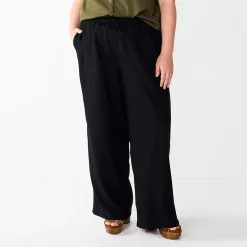 Plus Size Sonoma Goods For Life® Linen-Blend Wide-Leg Pants -Cuddl Duds SHOP 5517827 Black