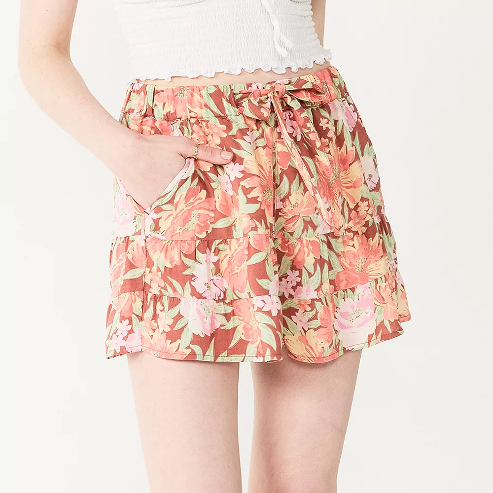 Juniors' SO® Tie-Front Ruffled Tiered Short 1 Juniors' SO® Tie-Front Ruffled Tiered Short