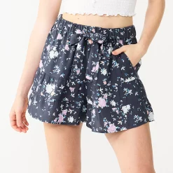 Juniors' SO® Tie-Front Ruffled Tiered Short 13 Juniors' SO® Tie-Front Ruffled Tiered Short -Cuddl Duds SHOP 5523879 Dark Blue Floral