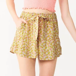 Juniors' SO® Tie-Front Ruffled Tiered Short 11 Juniors' SO® Tie-Front Ruffled Tiered Short -Cuddl Duds SHOP 5523879 Yellow Ditsy Floral