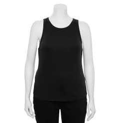 Juniors' Plus Size SO® High Neck Ribbed Tank Top -Cuddl Duds SHOP 5524345 Black Luxe
