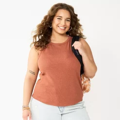Juniors' Plus Size SO® High Neck Ribbed Tank Top -Cuddl Duds SHOP 5524345 Cinnamon Coffee